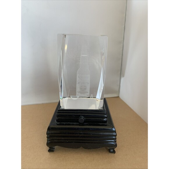 CORONA EXTRA 3D Laser Etched Crystal Glass Tower w/Lighted Stand Changes Color - Picture 3 of 7